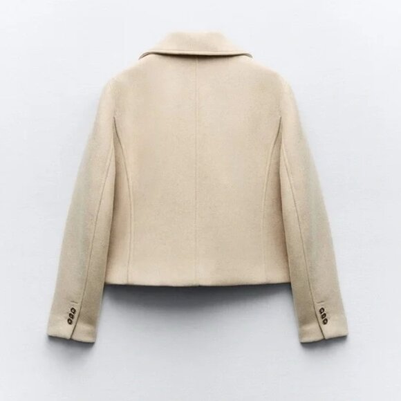 NWOT Zara sand double breasted statement button cropped pea coat, XL - Picture 7 of 16
